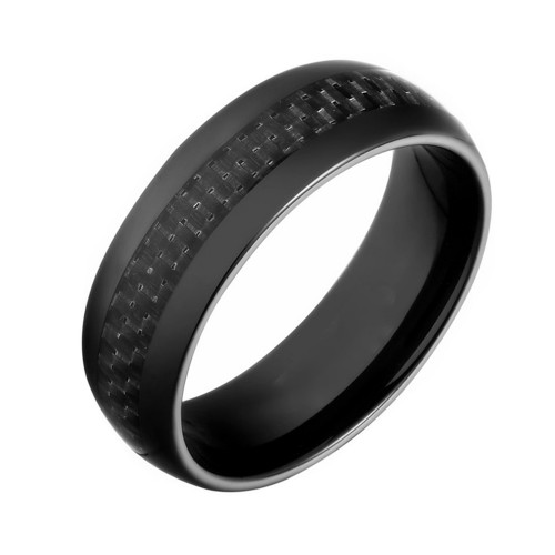Mens Womens 8MM Black Carbon Fiber Inlay Dome Tungsten Carbide Rings Couple Wedding Bands Comfort Fit