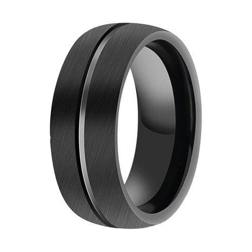 8MM Black Brushed Tungsten Dome Rings Groove Mens Womens Couple Wedding Bands Carbon Fiber Comfort Fit