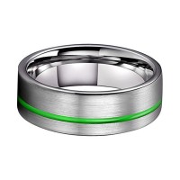 Mens Womens Thin Green Grooved Brushed Finish Gray Tungsten carbide Matching Rings Wedding Bands Carbon Fiber