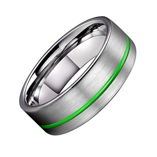 Mens Womens Thin Green Grooved Brushed Finish Gray Tungsten carbide Matching Rings Wedding Bands Carbon Fiber