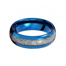 Mens Womens 8MM Silver Meteorite Inlay Blue Engraved Tungsten Carbide Rings Domed Couples Wedding Bands Carbon Fiber