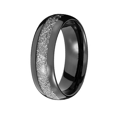 8MM Mens Womens Silver Meteorite Inlay Black Tungsten Carbide Rings Engagement Carbon Fiber Couples Wedding Bands