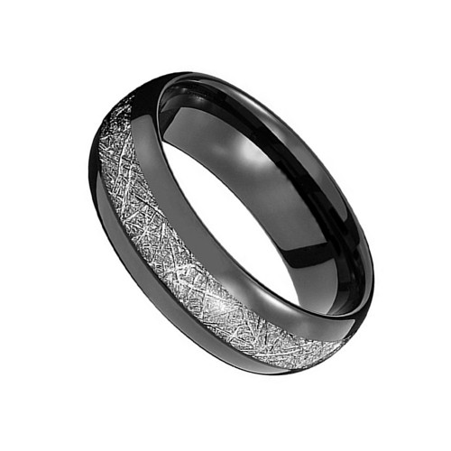 8MM Mens Womens Silver Meteorite Inlay Black Tungsten Carbide Rings Engagement Carbon Fiber Couples Wedding Bands
