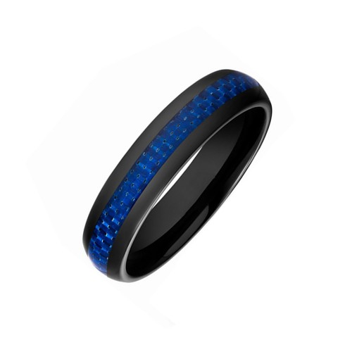 Mens Womens 6MM Dome Tungsten Carbide Rings Blue Carbon Fiber Inlay Couple Wedding Bands Carbon Fiber