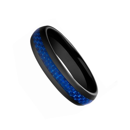 Mens Womens 6MM Dome Tungsten Carbide Rings Blue Carbon Fiber Inlay Couple Wedding Bands Carbon Fiber