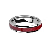 6MM Silver Bevel Edge Red Carbon Fiber Inlay Mens Womens Tungsten Carbide Rings Couple Wedding Bands Comfort Fit