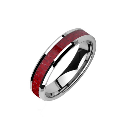6MM Silver Bevel Edge Red Carbon Fiber Inlay Mens Womens Tungsten Carbide Rings Couple Wedding Bands Comfort Fit
