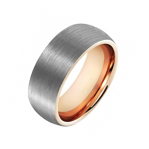 Mens Womens 8MM Rose Gold Plated Interior Brushed Domed Tungsten Carbide Rings Couples Carbon Fiber Wedding Bands