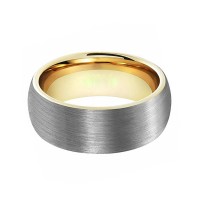 Domed Brushed Gold Plated Tungsten Carbide Rings 8MM Mens Womens Wedding Bands Carbon Fiber Comfort fit