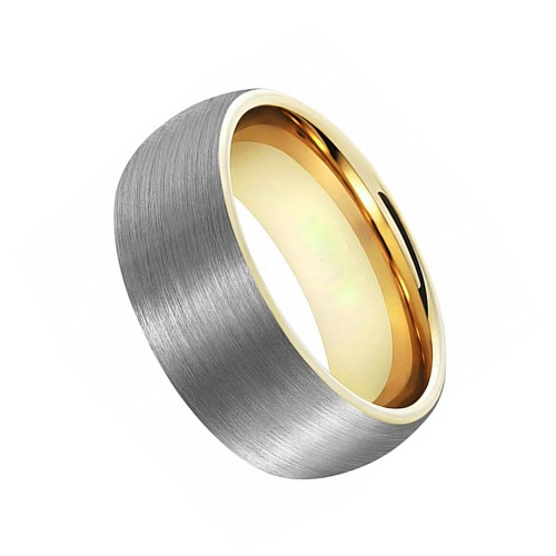 Domed Brushed Gold Plated Tungsten Carbide Rings 8MM Mens Womens Wedding Bands Carbon Fiber Comfort fit