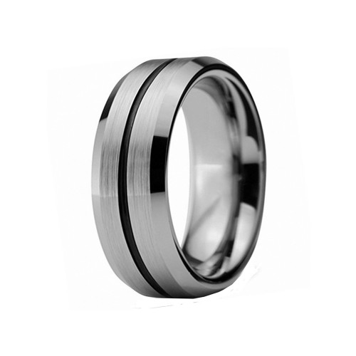 Mens Womens 8MM Brushed Center Black Groove Tungsten Carbide Rings Bevel Edge Couples Wedding Bands Carbon Fiber