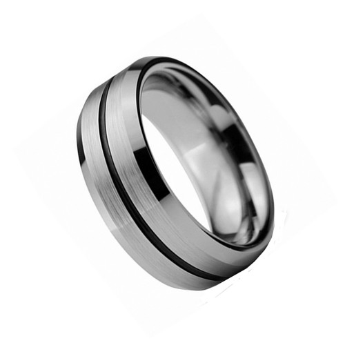 Mens Womens 8MM Brushed Center Black Groove Tungsten Carbide Rings Bevel Edge Couples Wedding Bands Carbon Fiber