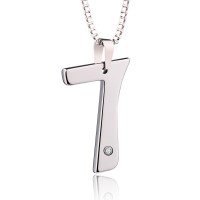 Women's Or Men's New Fashion Number Seven CZ Stone Inlay High Polished Tungsten Pendants Stainless Steel Chain Necklace