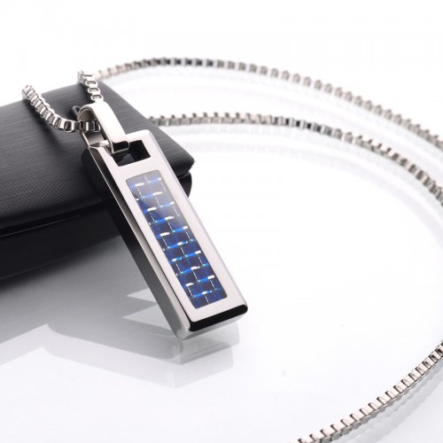 Women's Or Men's Jewelry Fashion Tungsten carbide Pendants Blue Carbon Fiber Inlay With Necklace Gifts