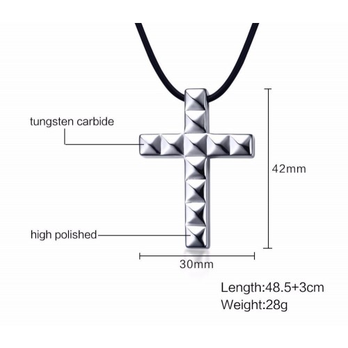 Women's Or Men's Choker in Silver-Color Tungsten Carbide Cross Pendant Black Rope Cord Chain Necklaces Men Fashion
