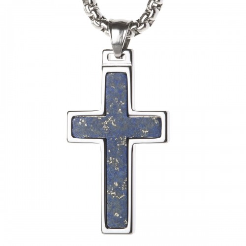  Women's Or Men's Unique Lapis Lazuli Inlay Tungsten Cross Pendant Necklace Jewelry Gifts For Couple Wedding