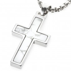 Women's Or Men's Unique Howlite Is White With Grey Inlay Tungsten Cross Pendant Necklace Jewelry Gifts For Couple Wedding