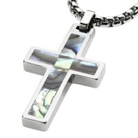 Women's Or Men's Unique Tungsten Cross Pendant Abalone Inlay Necklace Jewelry Gifts For Couple Wedding