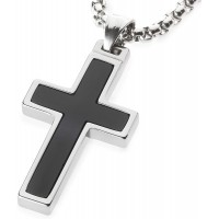 Women's Or Men's Unique Onyx Inlay Tungsten Cross Pendant Necklace Jewelry Gifts For Couple Wedding