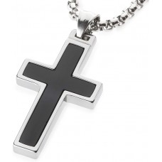Women's Or Men's Unique Onyx Inlay Tungsten Cross Pendant Necklace Jewelry Gifts For Couple Wedding