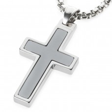 Women's Or Men's Unique Hematite Inlay Tungsten Cross Pendant Necklace Jewelry Gifts For Couple Carbon Fiber Comfort fit