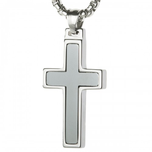 Women's Or Men's Unique Hematite Inlay Tungsten Cross Pendant Necklace Jewelry Gifts For Couple Carbon Fiber Comfort fit