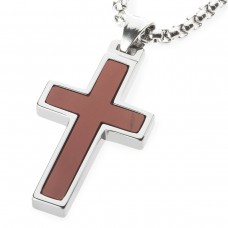 Women's Or Men's Unique Red Jasper Inlay Tungsten Cross Pendant Necklace Jewelry Gifts For Couple Wedding