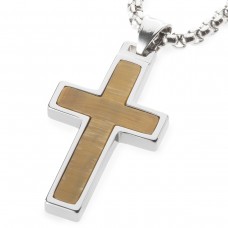 Women's Or Men's Unique Tiger Eye Stone Inlay Tungsten Cross Pendant Necklace Jewelry Gifts For Couple Wedding