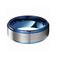  Tungsten carbide Matching Rings Two Tone Brushed Couples Wedding Bands Carbon Fiber Blue Step Edge