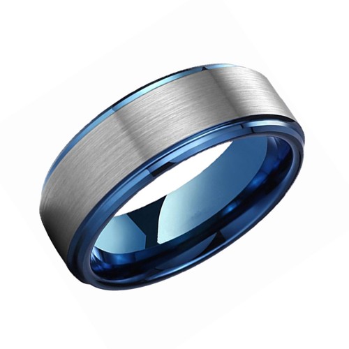  Tungsten carbide Matching Rings Two Tone Brushed Couples Wedding Bands Carbon Fiber Blue Step Edge