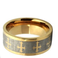 Mens Womens 8MM Tungsten Carbide Rings Cross Laser Gold Wedding Bands Carbon Fiber Couple Comfort fits