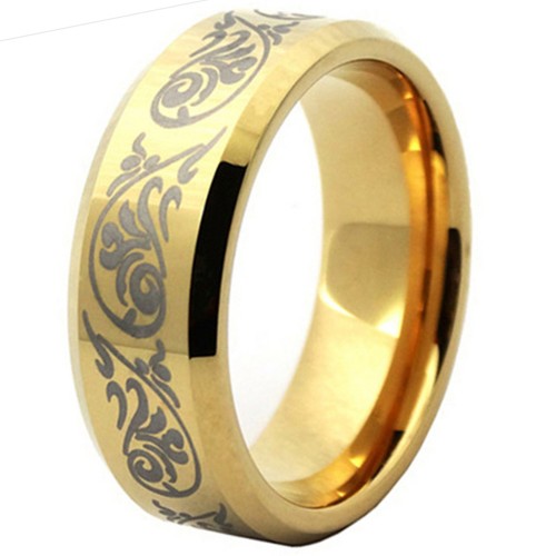  Gold Black Laser Pattern Beveled Edge 8MM Tungsten carbide Matching Rings Couple Wedding Bands Carbon Fiber Comfort fit