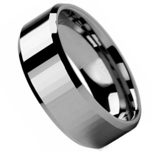 8mm Silver Mens Womens Multi Faceted Engraved Tungsten Carbide Rings Beveled Edge Carbon Fiber Wedding bands