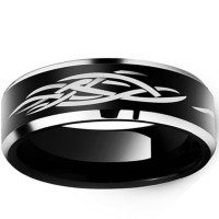 8MM Black Tungsten Carbide Rings for Mens Womens Flame Pattern Laser Engraved Carbon Fiber Couples Wedding Bands