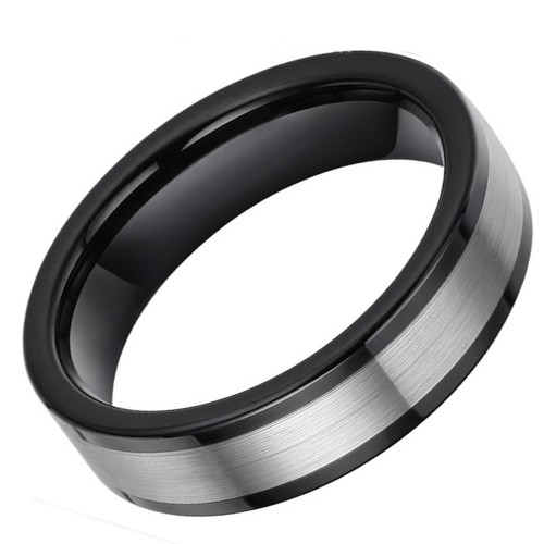 Mens Womens 6MM Black Tungsten Carbide Rings Polished Edges Satin Silver Center Comfort Fit Carbon Fiber Wedding Bands