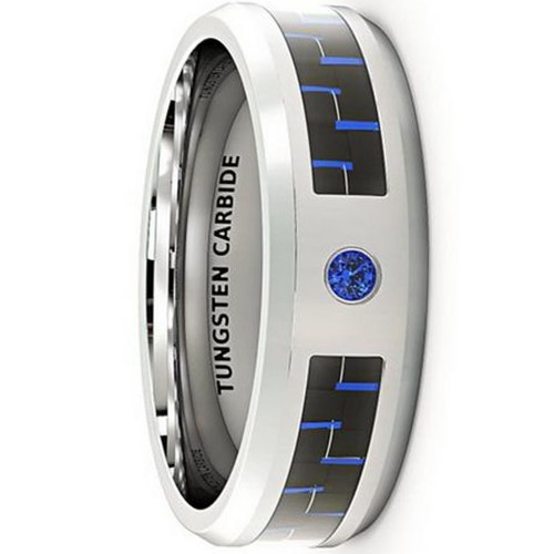 Mens Womens Cubic Zirconia Couples Wedding Bands Tungsten Carbide Rings Carbon Fiber Inlay Comfort fits