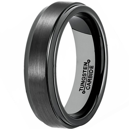 Couples Tungsten carbide Matching Rings Black Brushed Surface Step Edge Engraved Carbon Fiber Wedding Bands Carbon Fiber