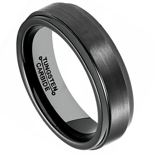Couples Tungsten carbide Matching Rings Black Brushed Surface Step Edge Engraved Carbon Fiber Wedding Bands Carbon Fiber