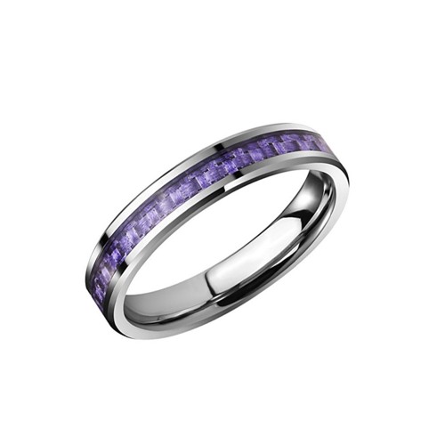 Women's Tungsten Carbide Rings Purple Carbon Fiber Inlay Wedding Bands Mens Couple UnisexComfort fit