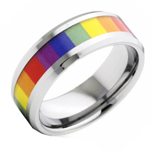 8mm Silver Plated Tungsten Carbide Rings Rainbow Camouflage Couples Wedding Bands Mens Womens Carbon Fiber