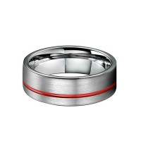 8MM Mens Brushed Flat Tungsten Rings Red Grooved Center Bands Wedding Personalized Carbon Fiber Bands