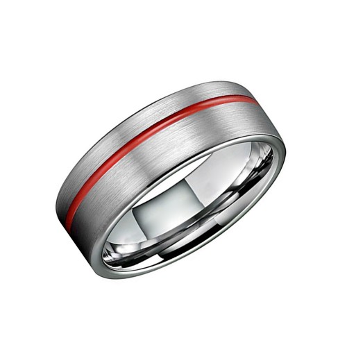 8MM Mens Brushed Flat Tungsten Rings Red Grooved Center Bands Wedding Personalized Carbon Fiber Bands