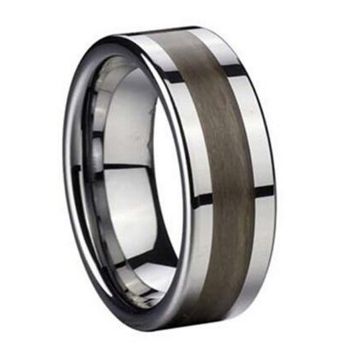 8mm Mens Womens Inlaid Wood Grain Polished Flat Tungsten Carbide Rings Couple Wedding Bands Carbon Fiber