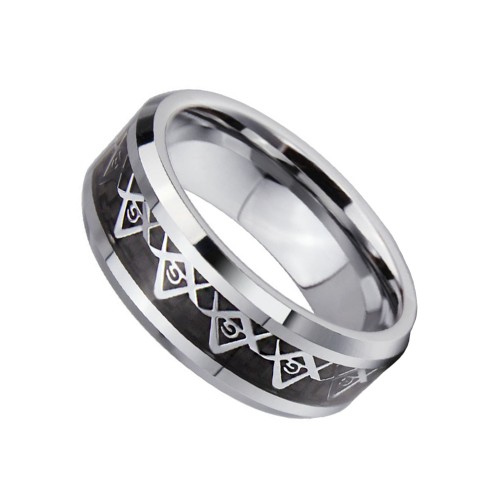 Mens Womens Silver Masonic Tungsten carbide Matching Rings  Decent 8mm Wide Couple Wedding Bands Carbon Fiber Comfort
