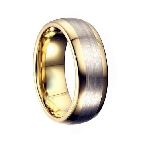 Mens Womens 8MM Gold Tungsten Ring Silver Brushed Wedding Band Carbon Fiber Couple Unisex Comfort Fit