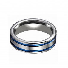 Two Grooves Plated Blue Glossy Mens Womens Silver Tungsten carbide Matching Rings Wedding Bands Couple Carbon Fiber