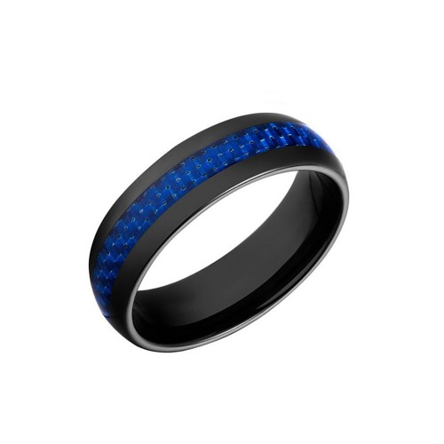 Blue Carbon Fiber Inlay 8mm Black Plated Tungsten Carbide Rings Mens Wedding Bands Engraved