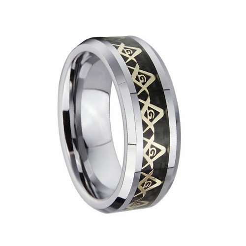 8mm Gold Masonic Tungsten Carbide Rings Decent Mens Womens Carbon Fiber Couples Wedding Bands Comfort fits