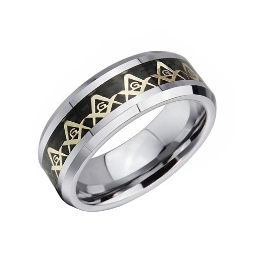 8mm Gold Masonic Tungsten Carbide Rings Decent Mens Womens Carbon Fiber Couples Wedding Bands Comfort fits