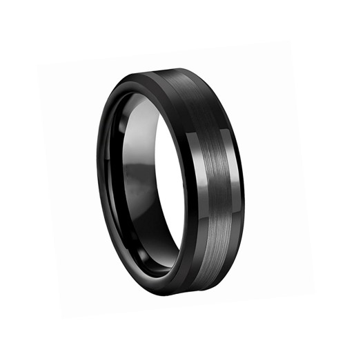 Tungsten Carbide Rings Black 6mm Tungsten Carbide Rings Plated Matte Brushed Center Polished Beveled Edge Couples Wedding Bands